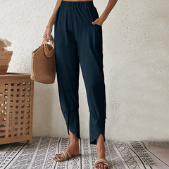Sylvie | Women's Pants with Split Hem – Blue