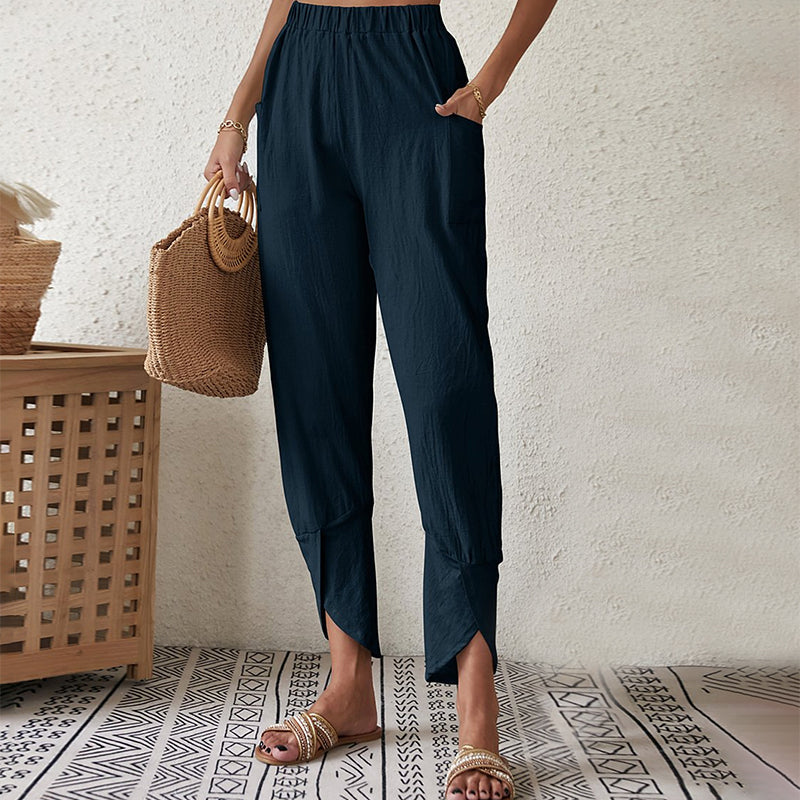 Sylvie | Women's Pants with Split Hem – Blue
